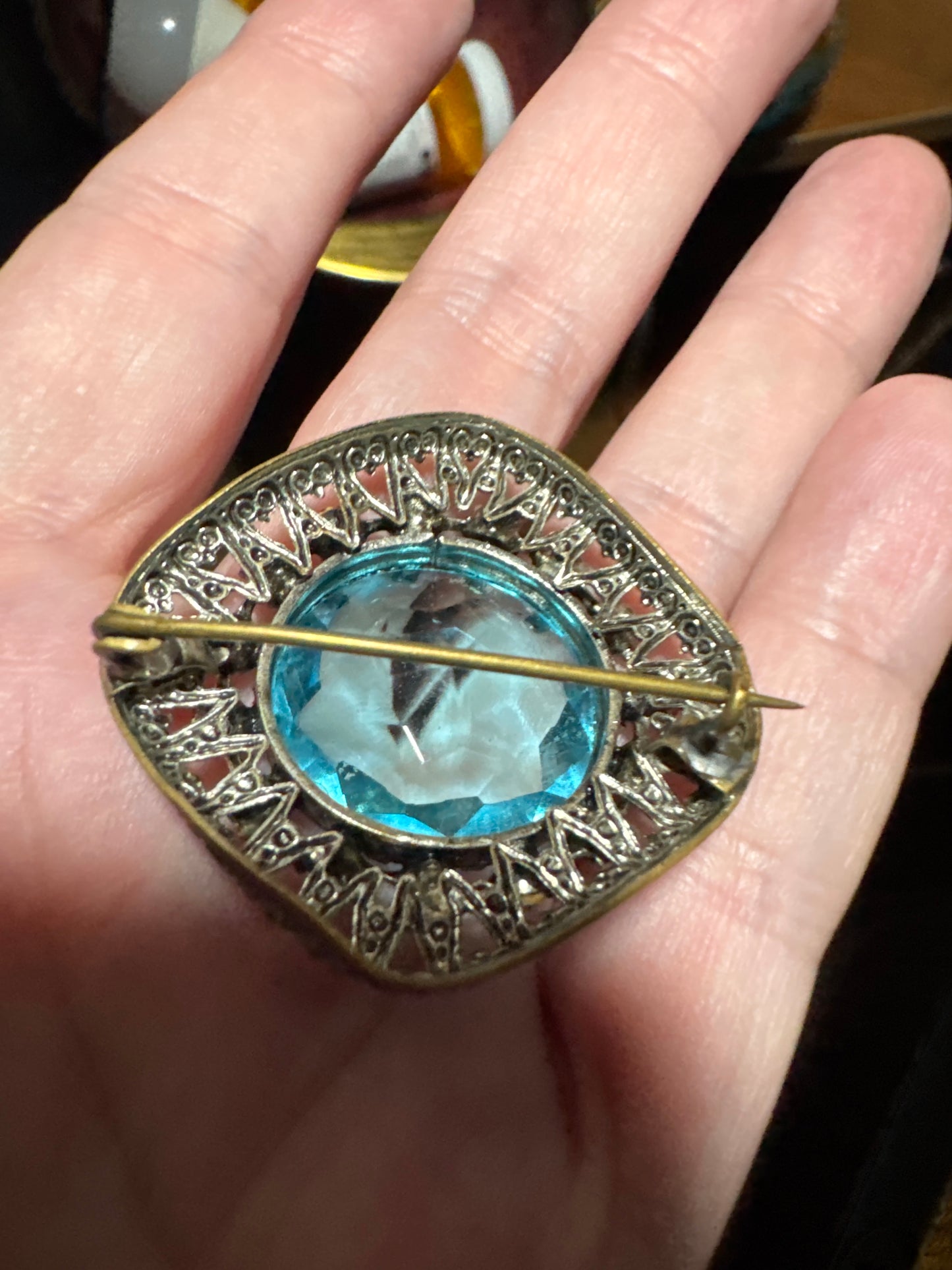 1950s Vintage Aqua Crystal Brooch - Excellent Condition