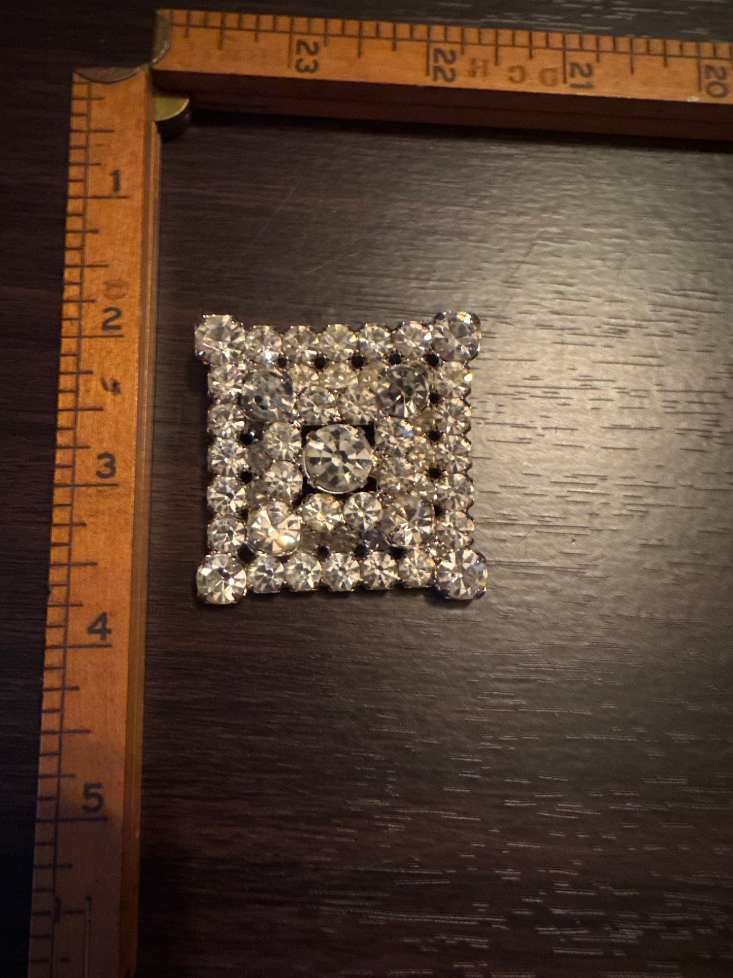 Vintage Clear Rhinestone Square Brooch - Geometric Glamour Pin