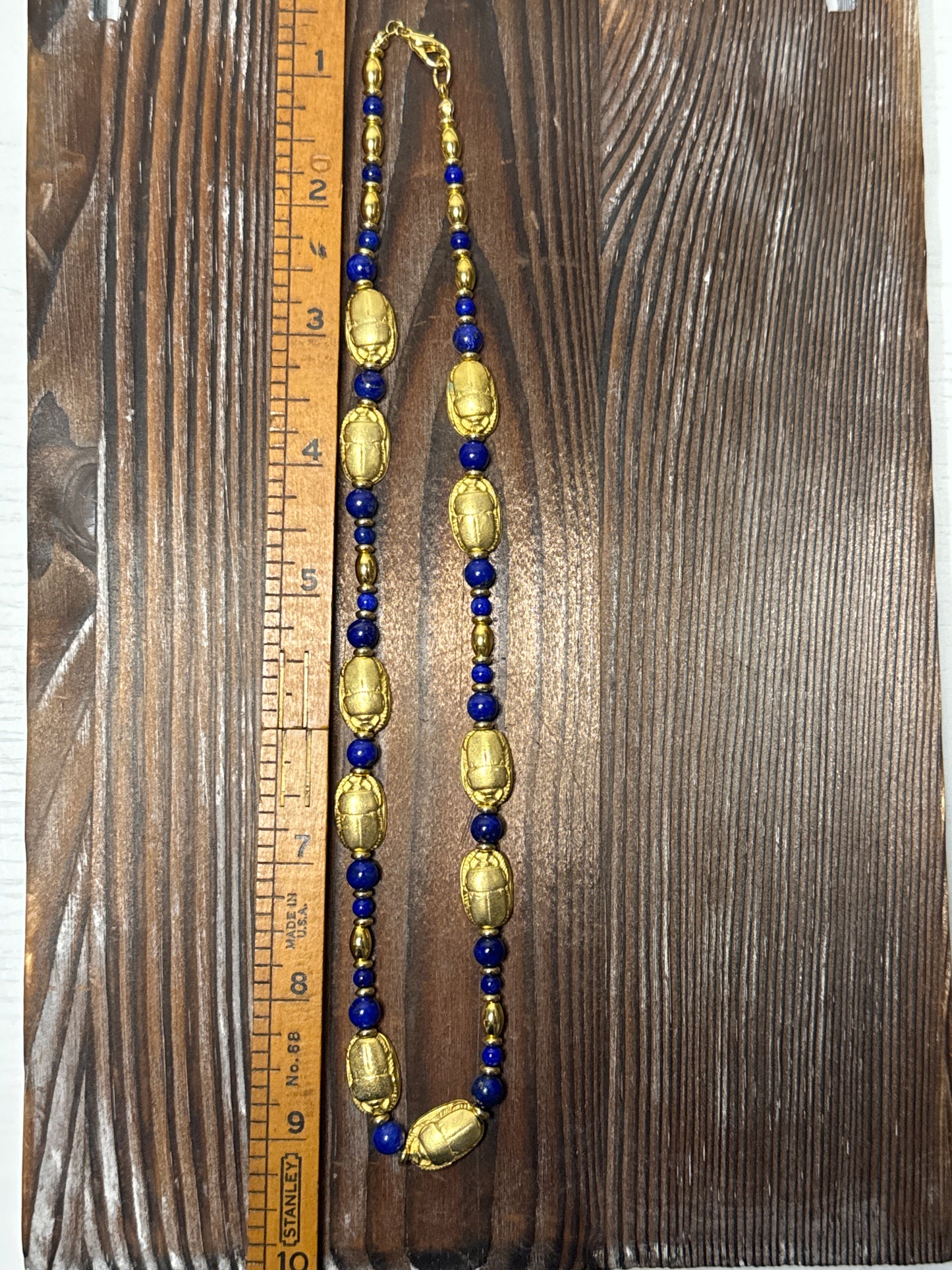 Vintage Egyptian Revival Scarab Necklace - Blue Statement Piece