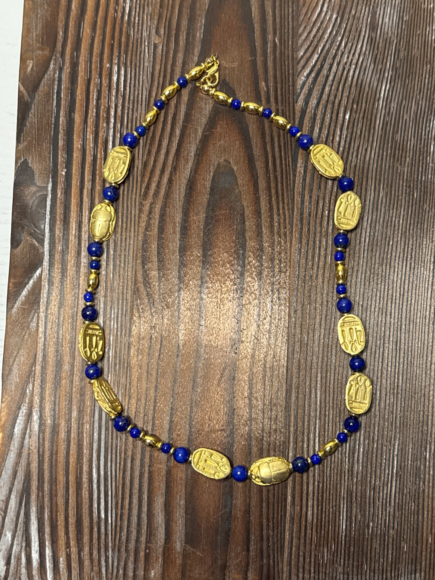 Vintage Egyptian Revival Scarab Necklace - Blue Statement Piece