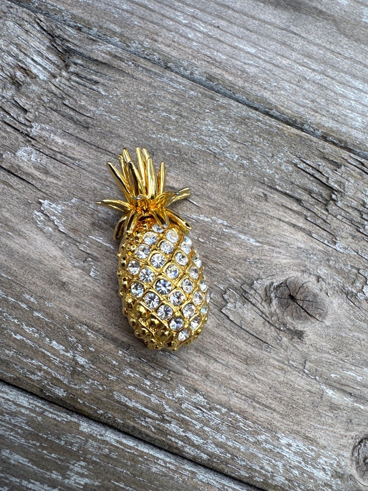 Adorable Vintage Rhinestone Pineapple Brooch - Tropical Hospitality Pin
