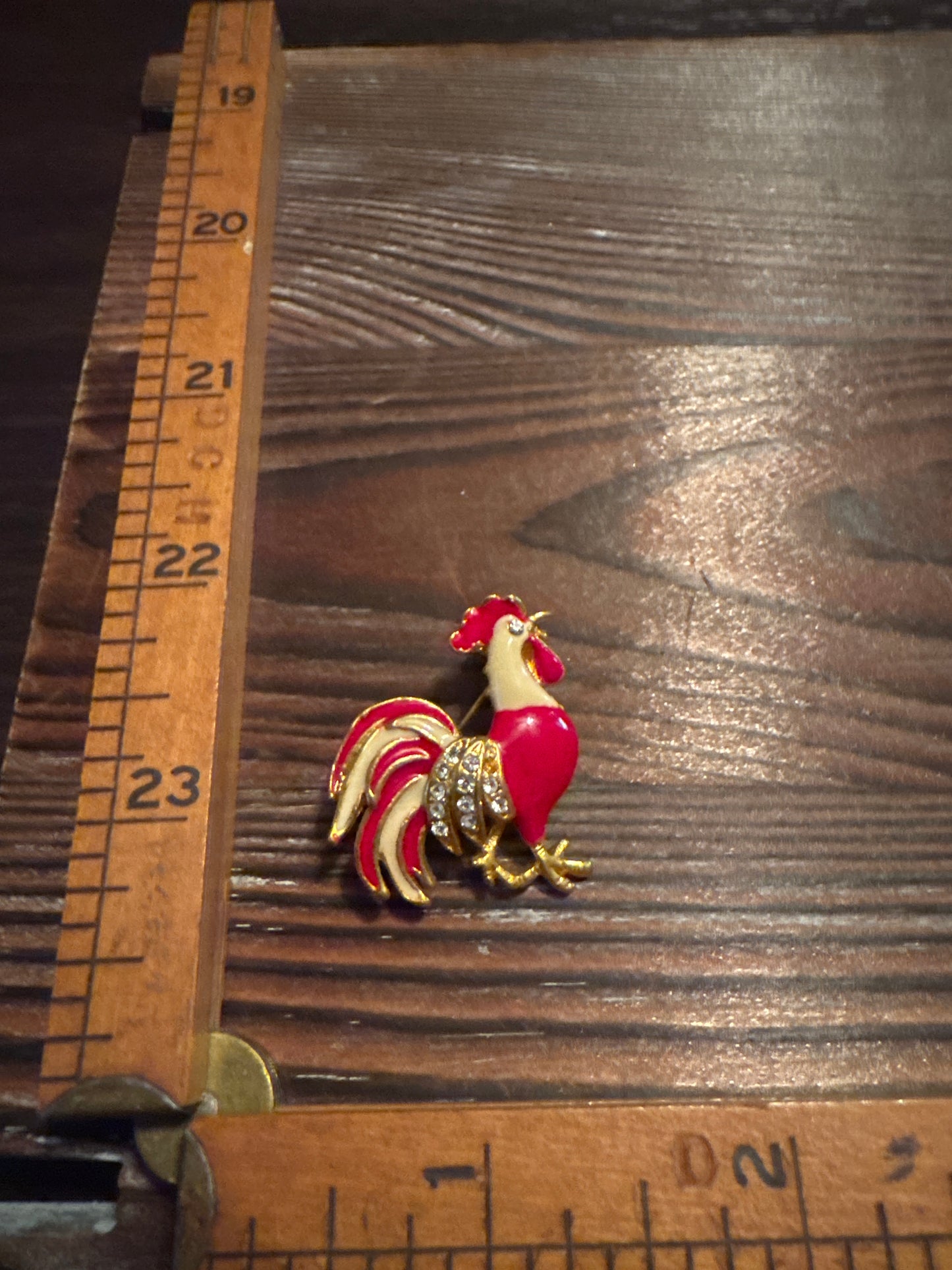 Vintage Red Enamel Rooster Brooch - Farmyard Fabulous Pin