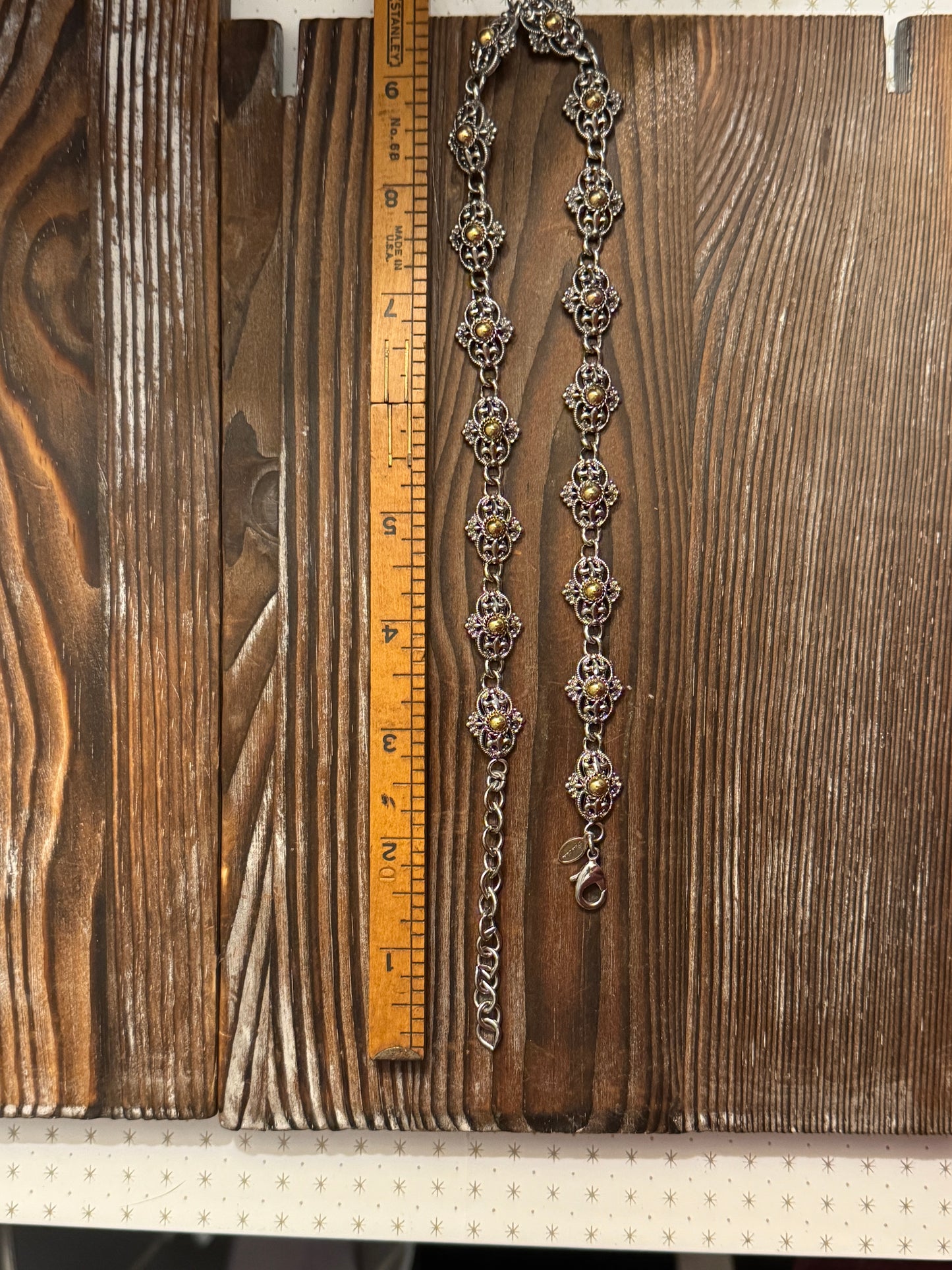 Vintage Park Lane Two Tone Necklace - Silver + Gold Filigree Chain Victorian Revival