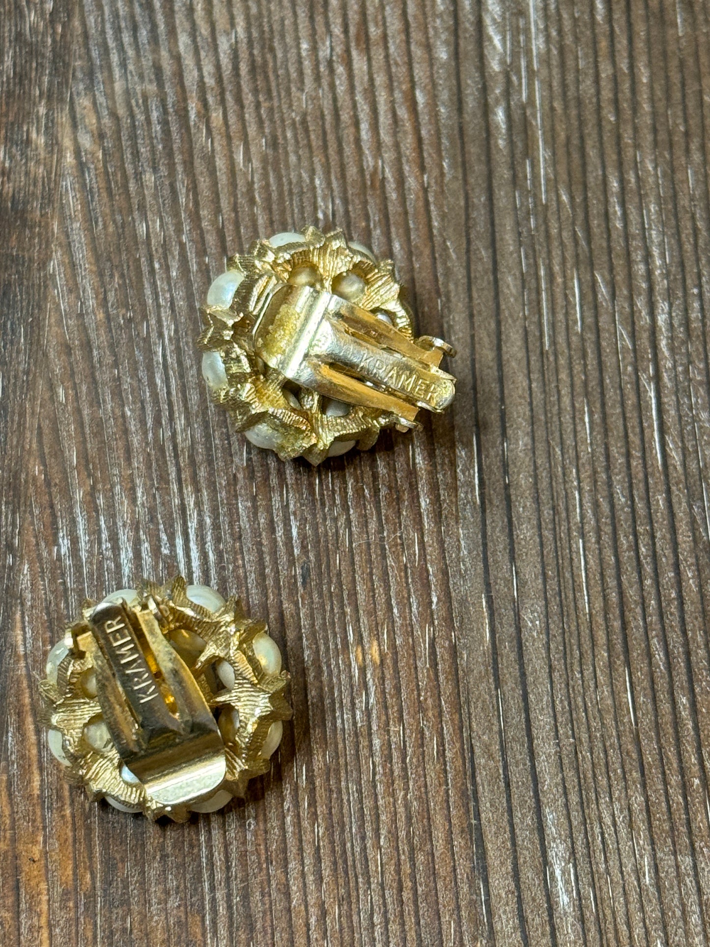 1960s Kramer Clip Earrings with Faux Pearls