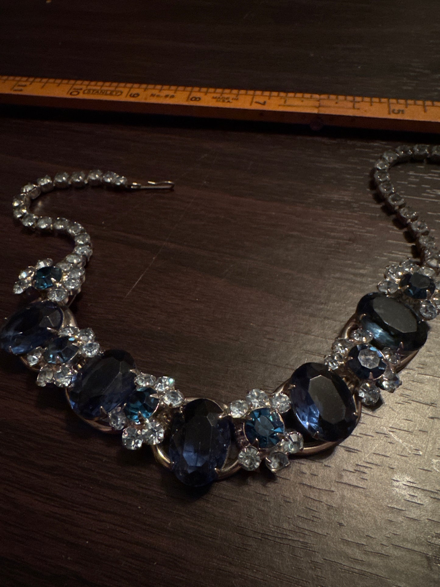 Vintage Juliana (DeLizza & Elster) Blue Rhinestone Necklace | Book Piece | 1960s Designer Costume Jewelry