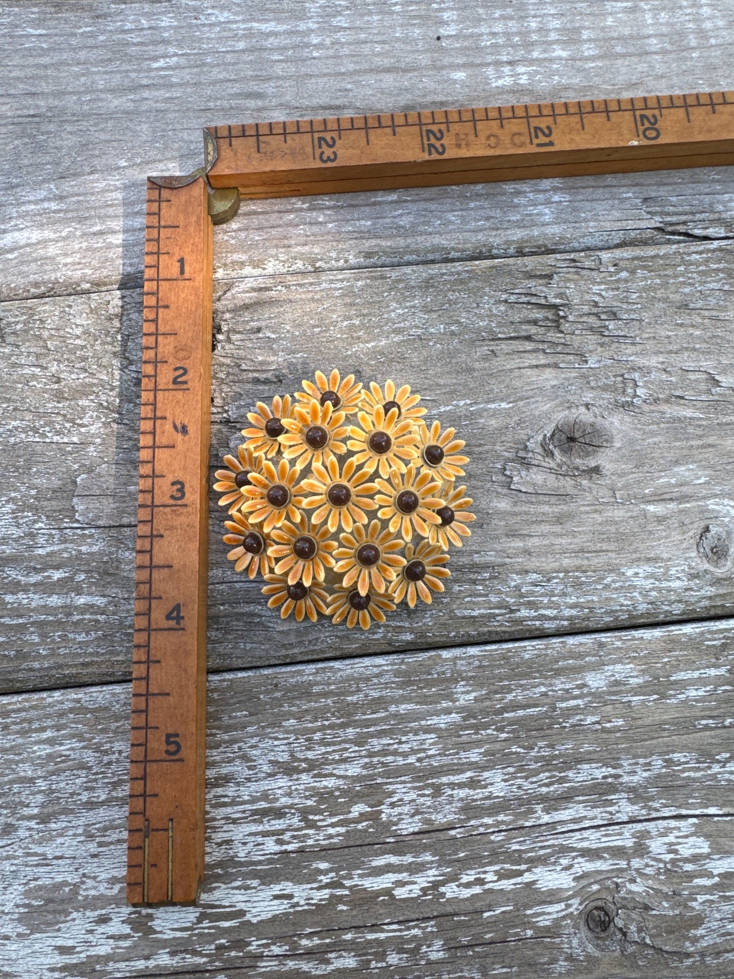 Vintage Rhinestone Flower Brooch - Amber Crystal Floral Pin