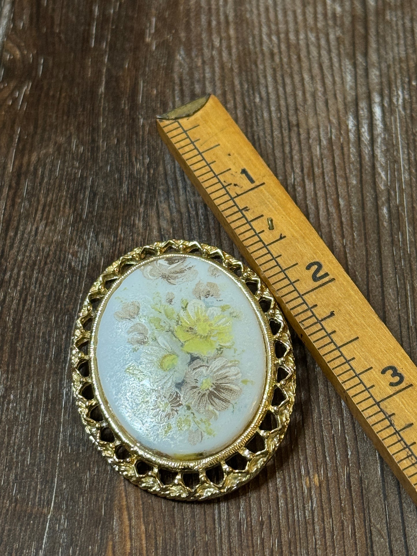 Vintage 1970s Hand-Painted Porcelain Floral Brooch