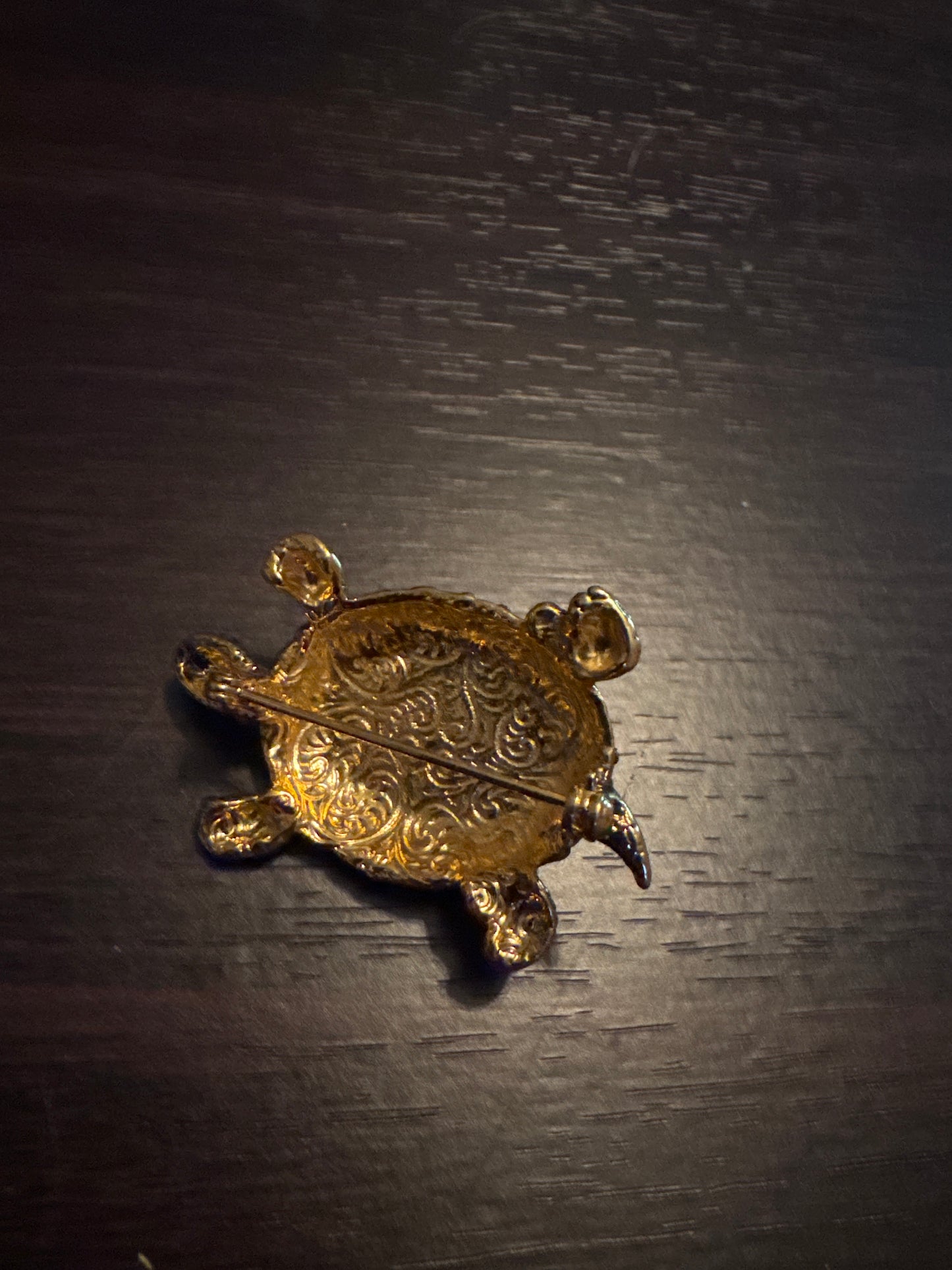 Ornate Vintage Turtle Brooch with Black Onyx Center - Lucky Reptile Pin