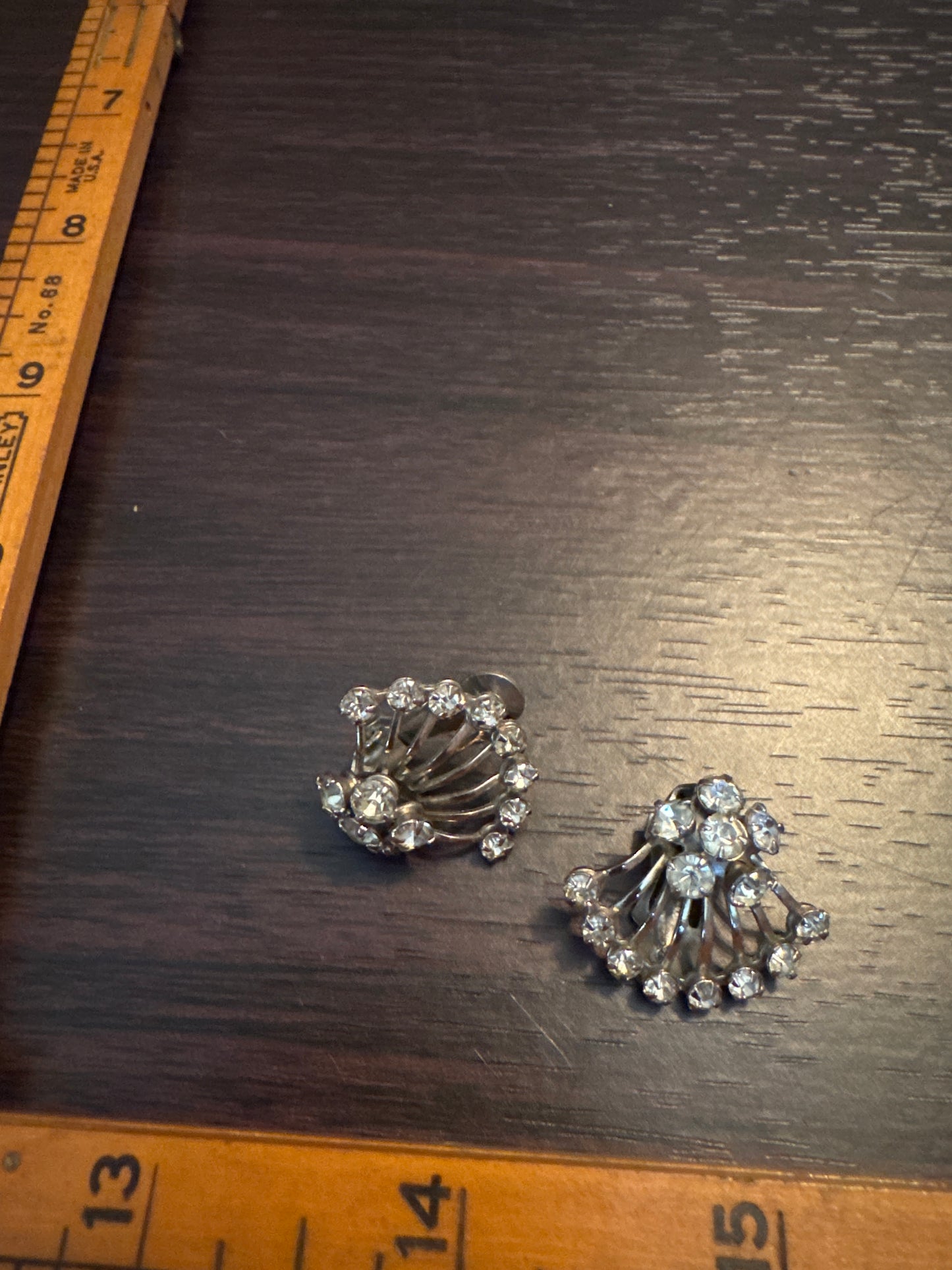 Matching Vintage Clear Rhinestone Fan Brooches - Sparkling Pair Set