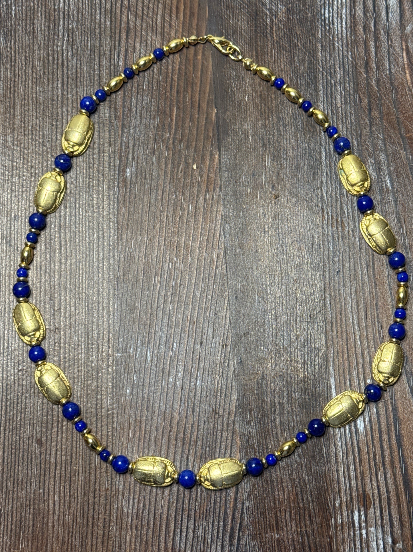 Vintage Egyptian Revival Scarab Necklace - Blue Statement Piece