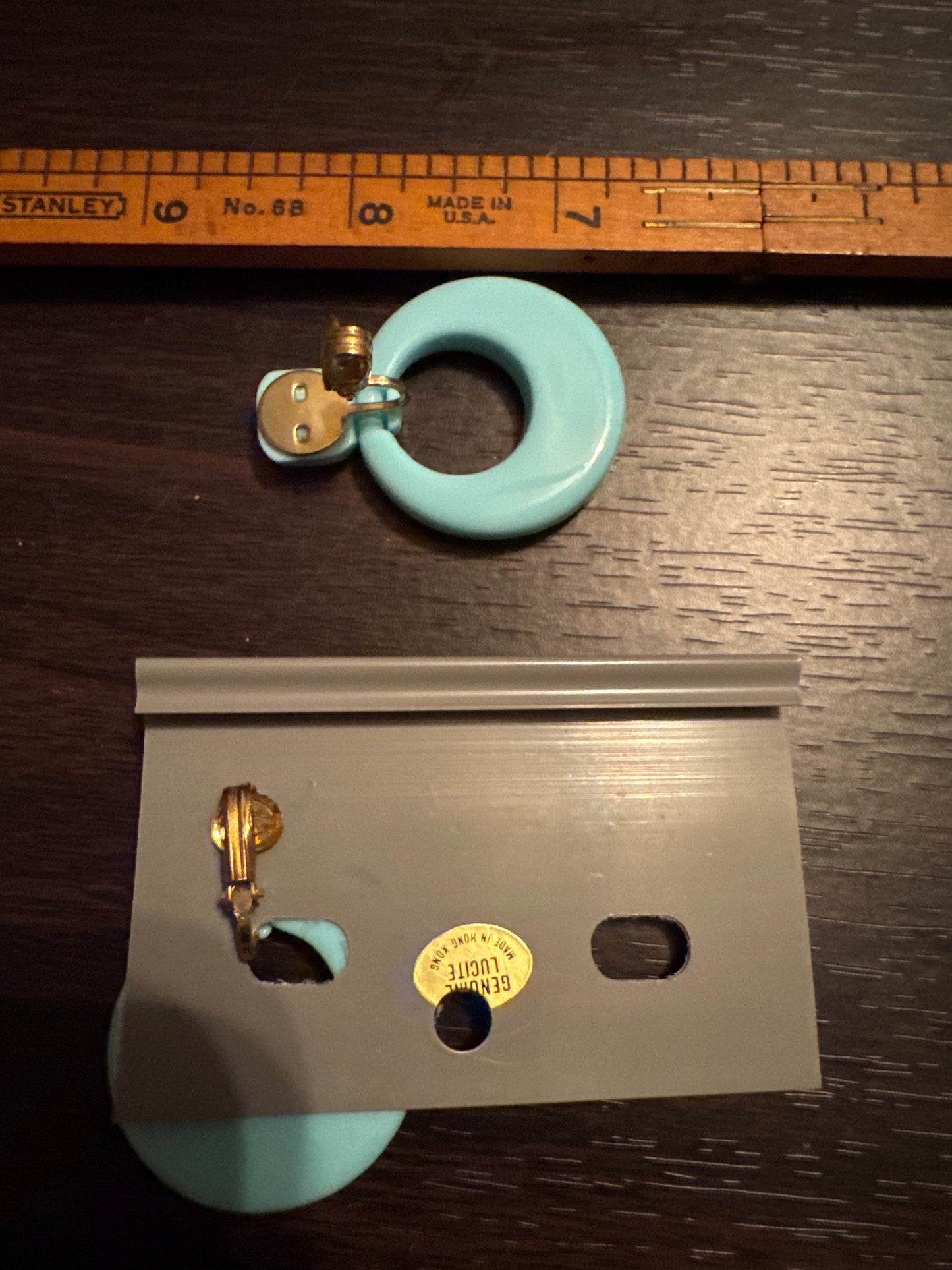 Vintage 80s Turquoise Lucite Hoop Earrings