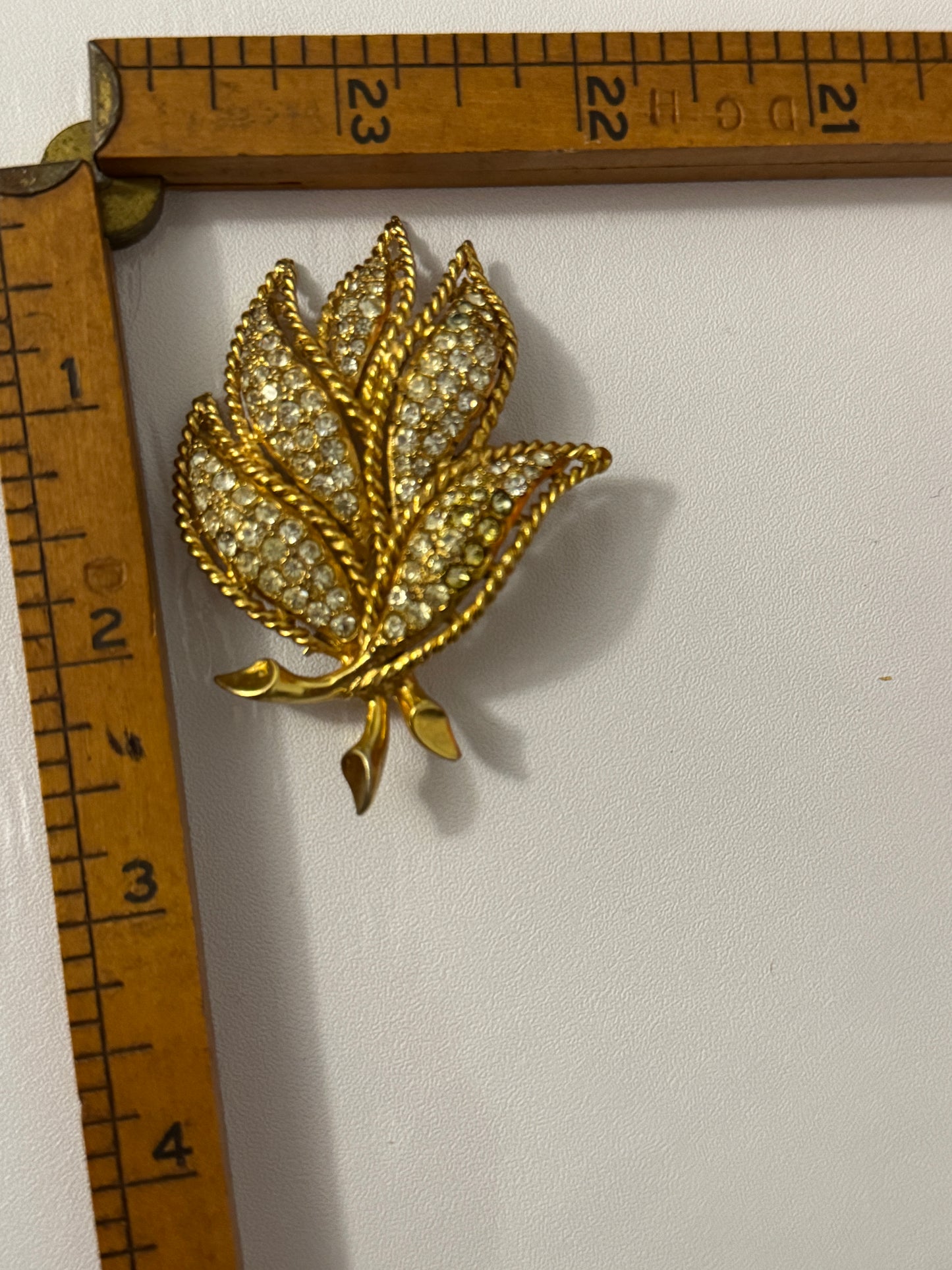 Vintage Hattie Carnegie Gold-Tone Leaf Brooch with Pavé Rhinestones | Mid-Century Designer Costume Pin