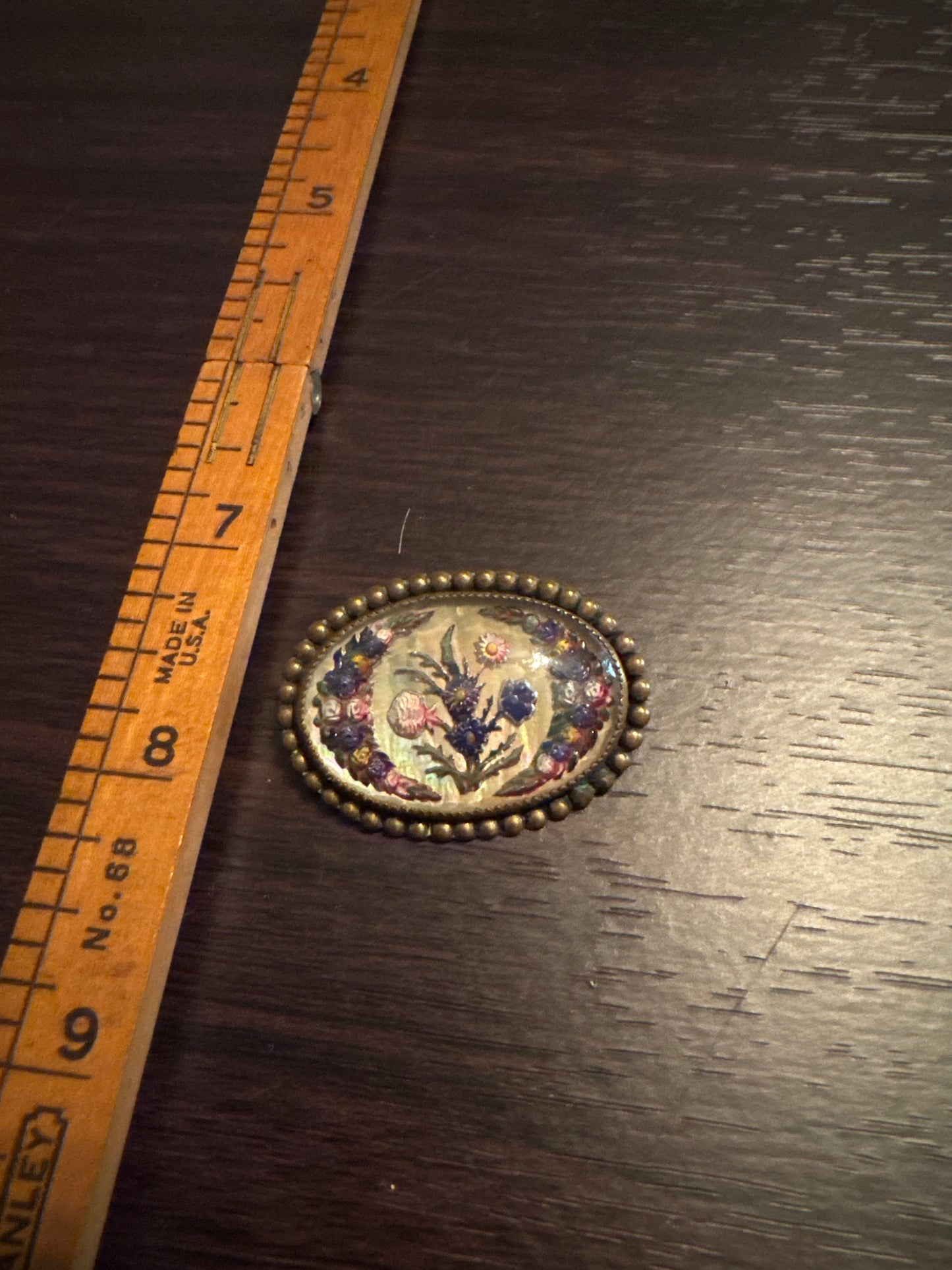 Vintage Floral Mosaic Brooch - Garden Party Art Pin
