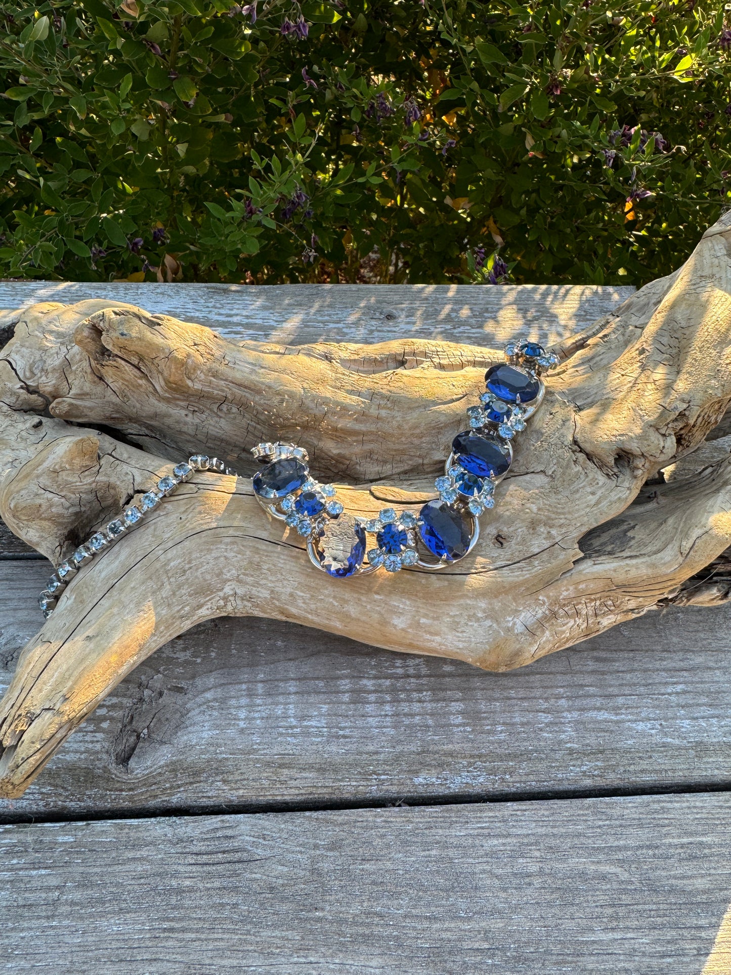 Vintage Juliana (DeLizza & Elster) Blue Rhinestone Necklace | Book Piece | 1960s Designer Costume Jewelry