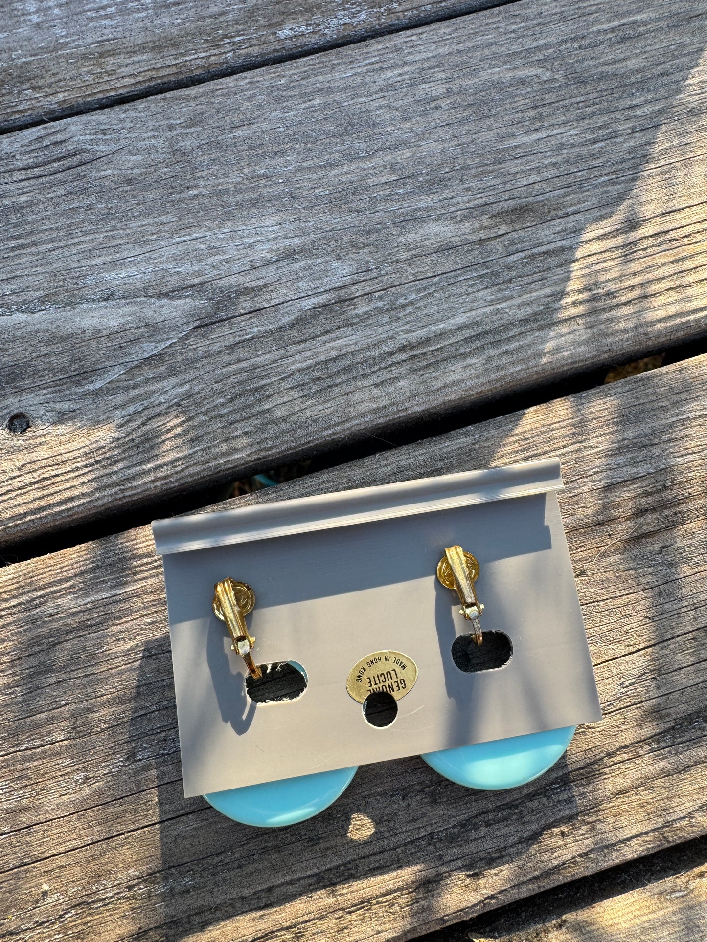 Vintage 80s Turquoise Lucite Hoop Earrings