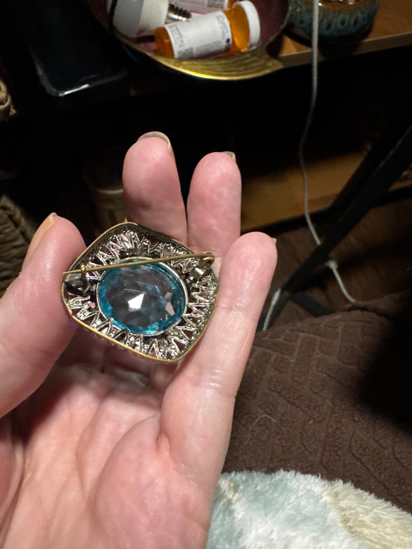 1950s Vintage Aqua Crystal Brooch - Excellent Condition