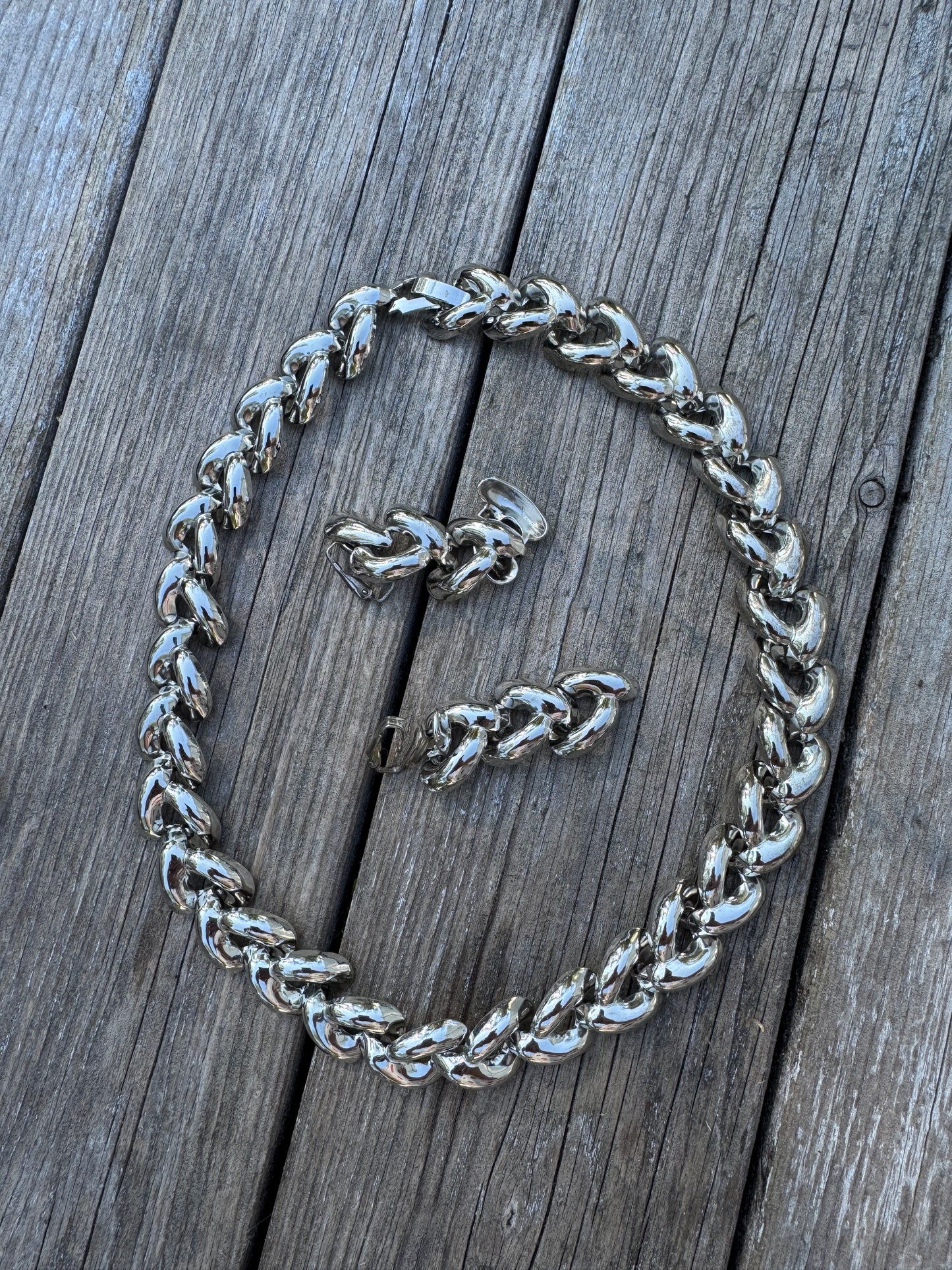 Vintage silver toned necklace, matching earrings