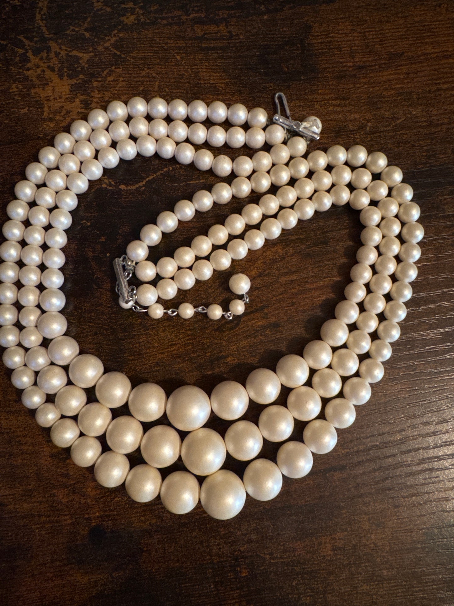 Triple-Strand Graduated Faux Pearl Necklace