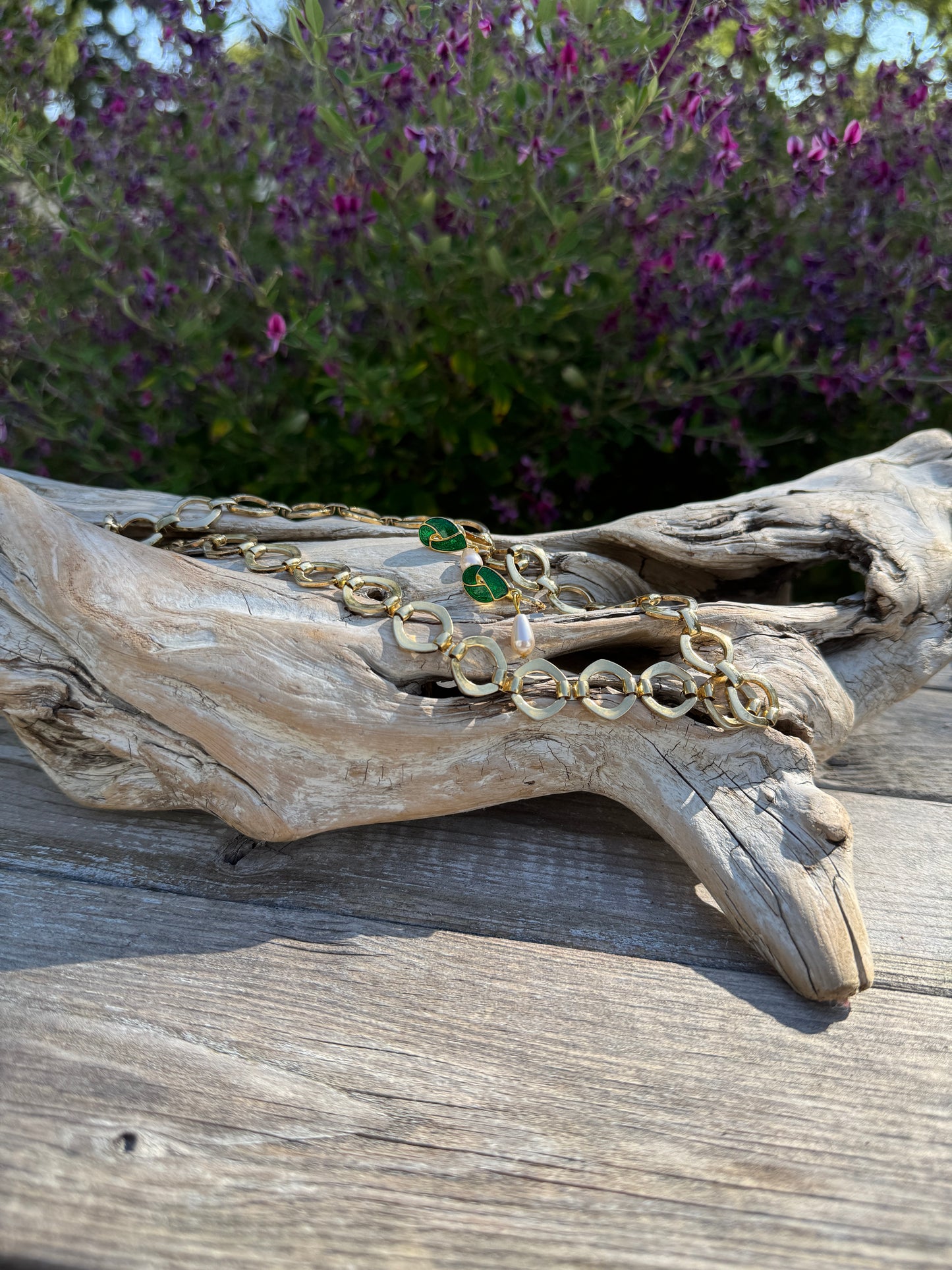 Vintage Gold Link Necklace and Earring Set