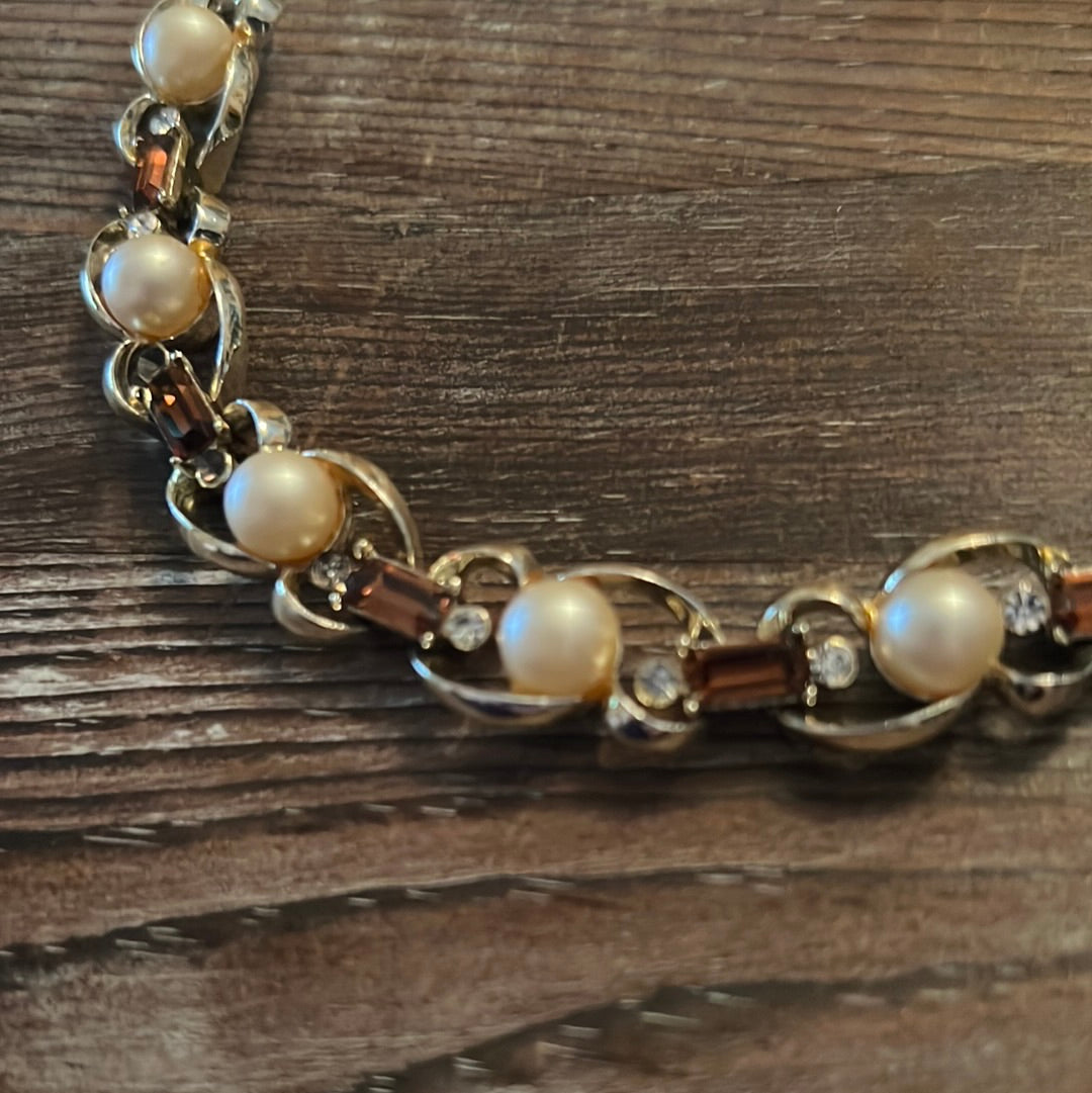 Vintage Faux Pearl and Citrine Necklace