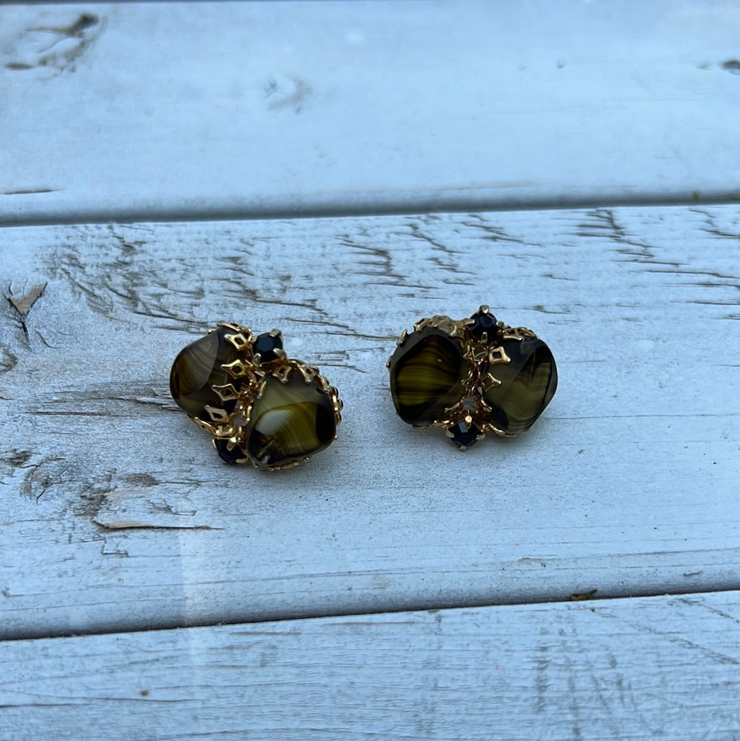 Vintage Brown Stone Clip Earrings