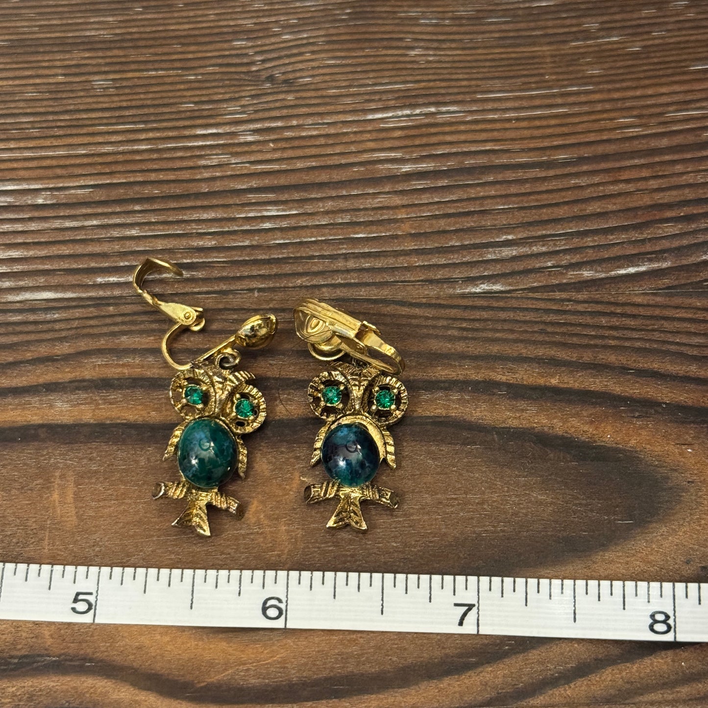 Vintage 70s Owl Agate Layered Necklace Earring Set Green Gold Boho