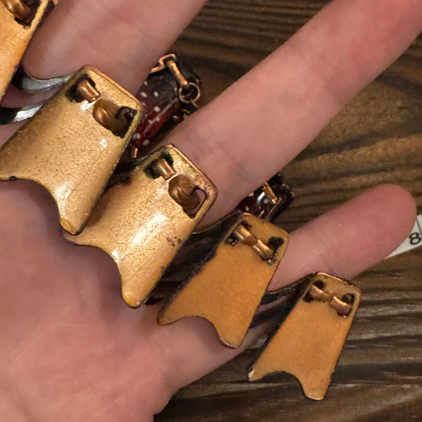 Vintage Copper Enamel Wave Necklace Burgundy Red Modernist Artisan