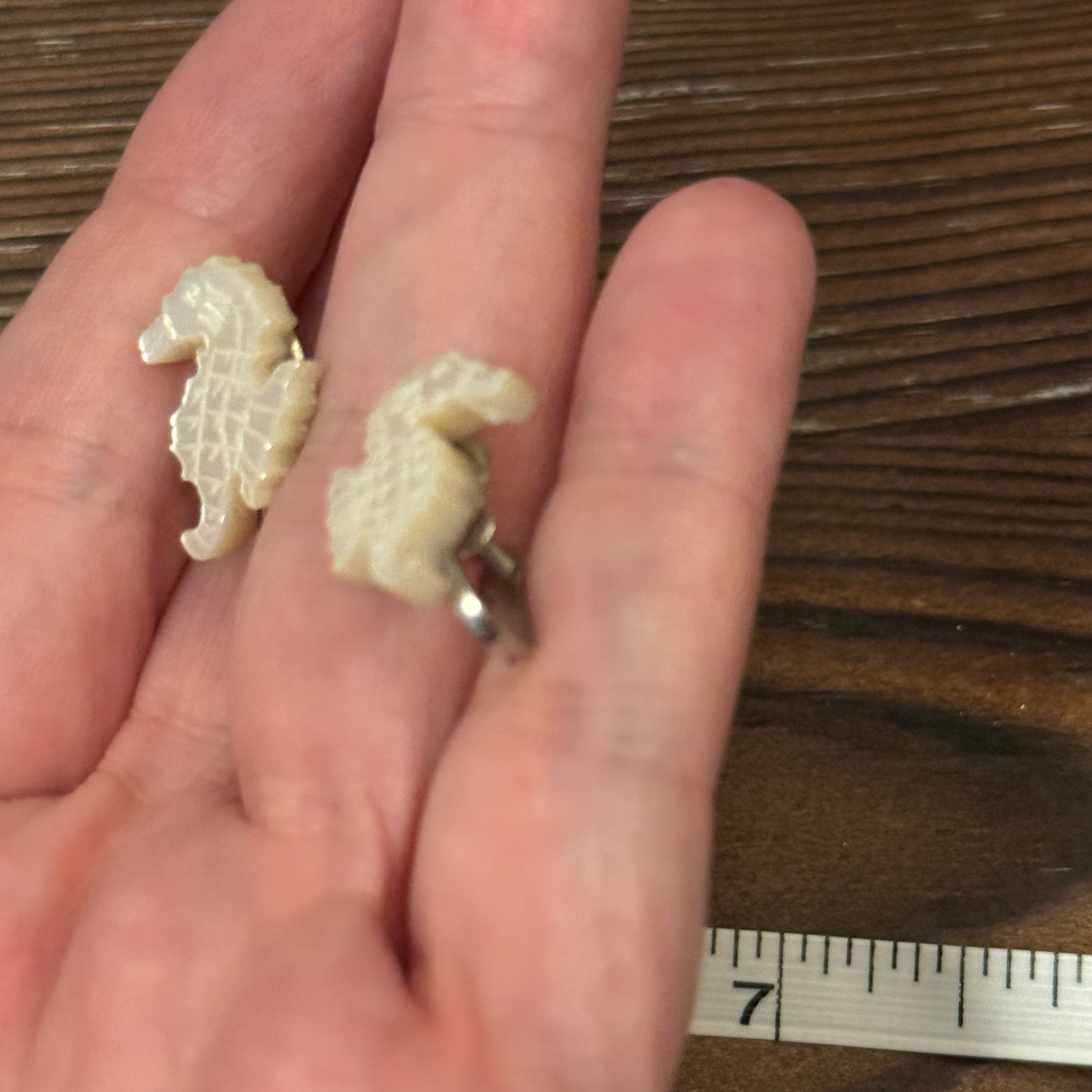 Vintage Carved Mother Pearl Seahorse Earrings Screw Back Nautical