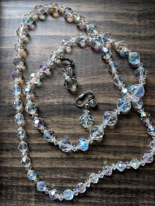 Vintage Necklace & Earring Set Aurora Borealis