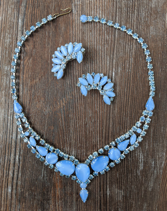 Blue Milkglass Necklace + Earring Set