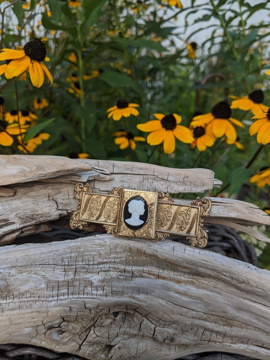 Art Nouveau Cameo Locket Brooch - Dirty30 Vintage