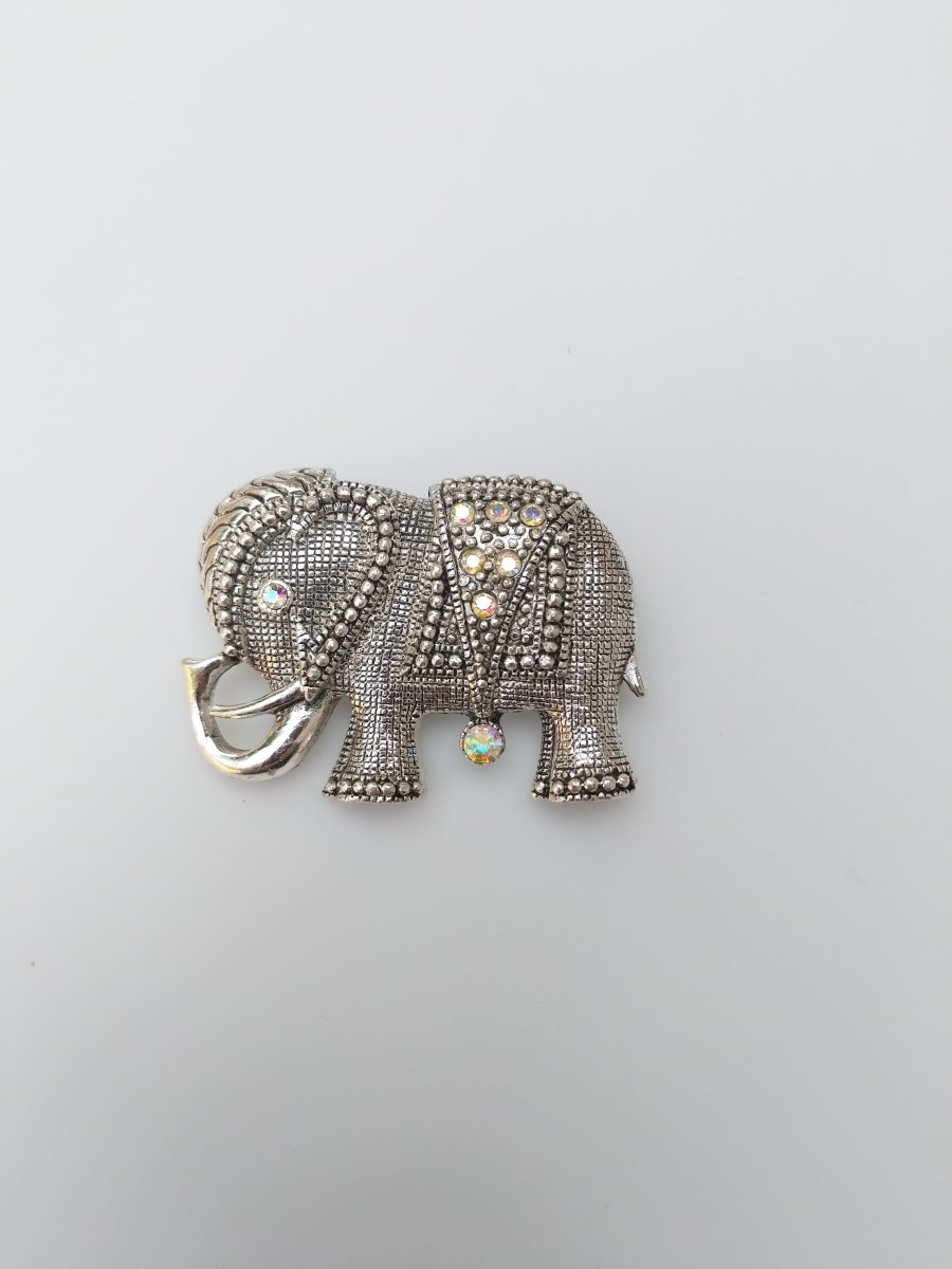 Aura Borealis Accented Elephant Brooch - Dirty30 Vintage