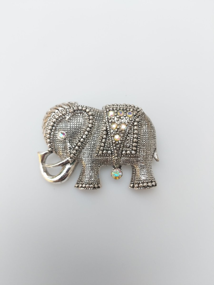 Aura Borealis Accented Elephant Brooch - Dirty30 Vintage
