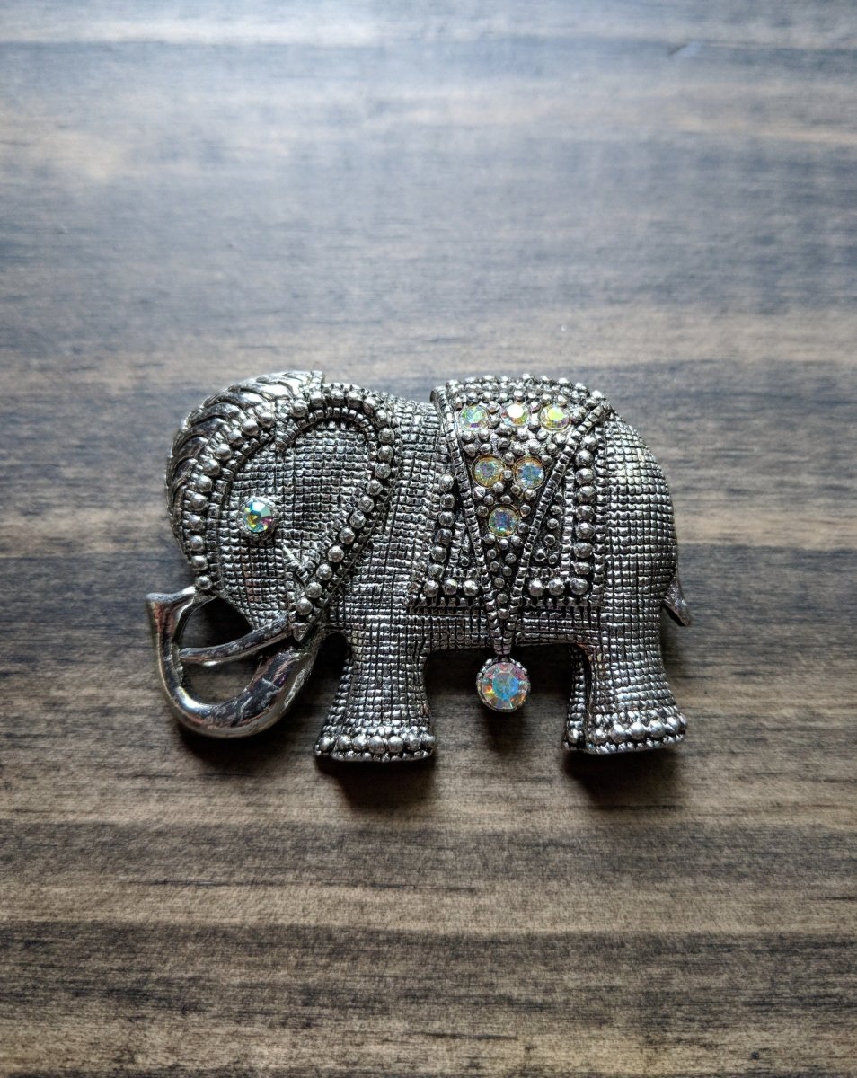 Aura Borealis Accented Elephant Brooch - Dirty30 Vintage