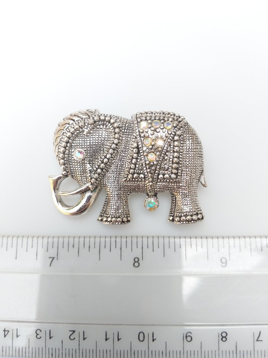 Aura Borealis Accented Elephant Brooch - Dirty30 Vintage