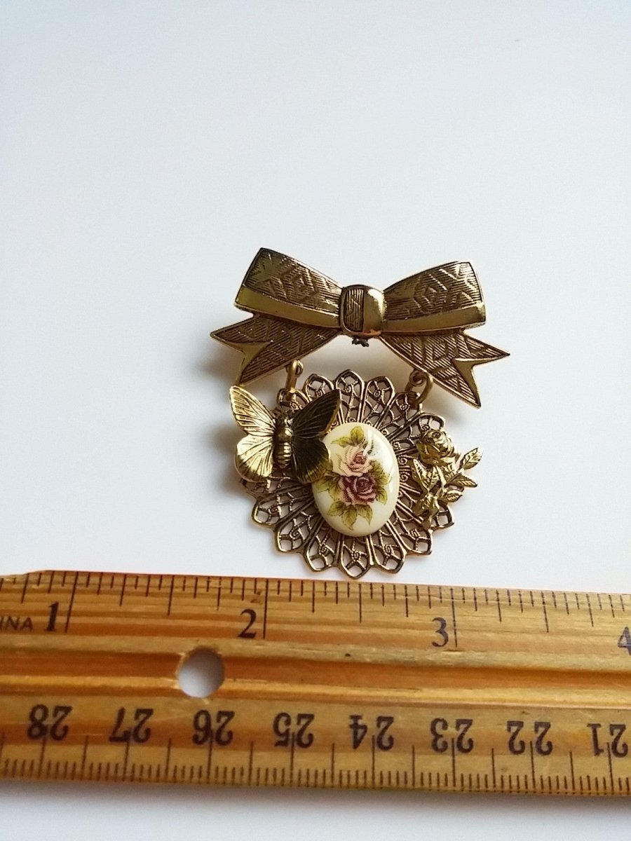 Bow and Butterfly Dangle Brooch - Dirty30 Vintage