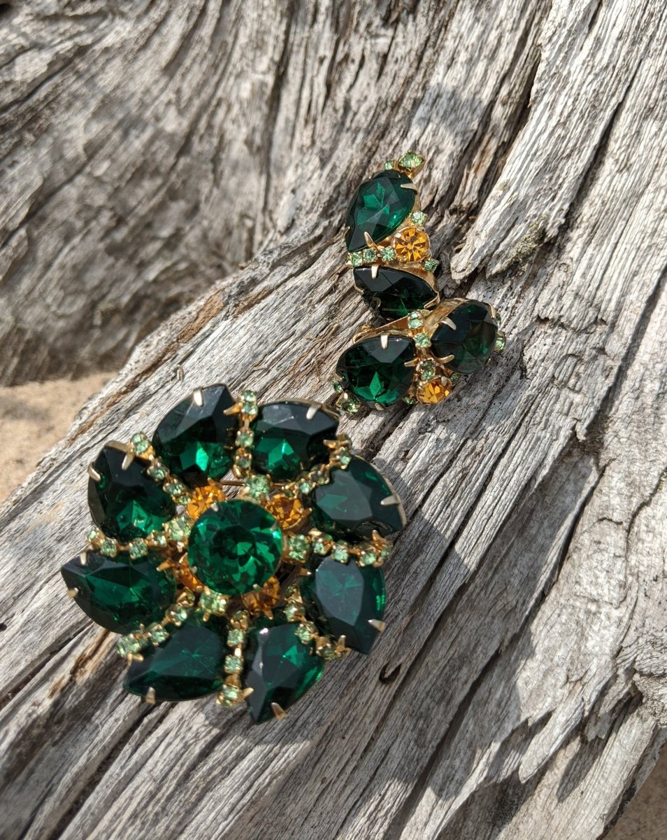 Chunky Rhinestone Brooch + Earrings - Dirty30 Vintage