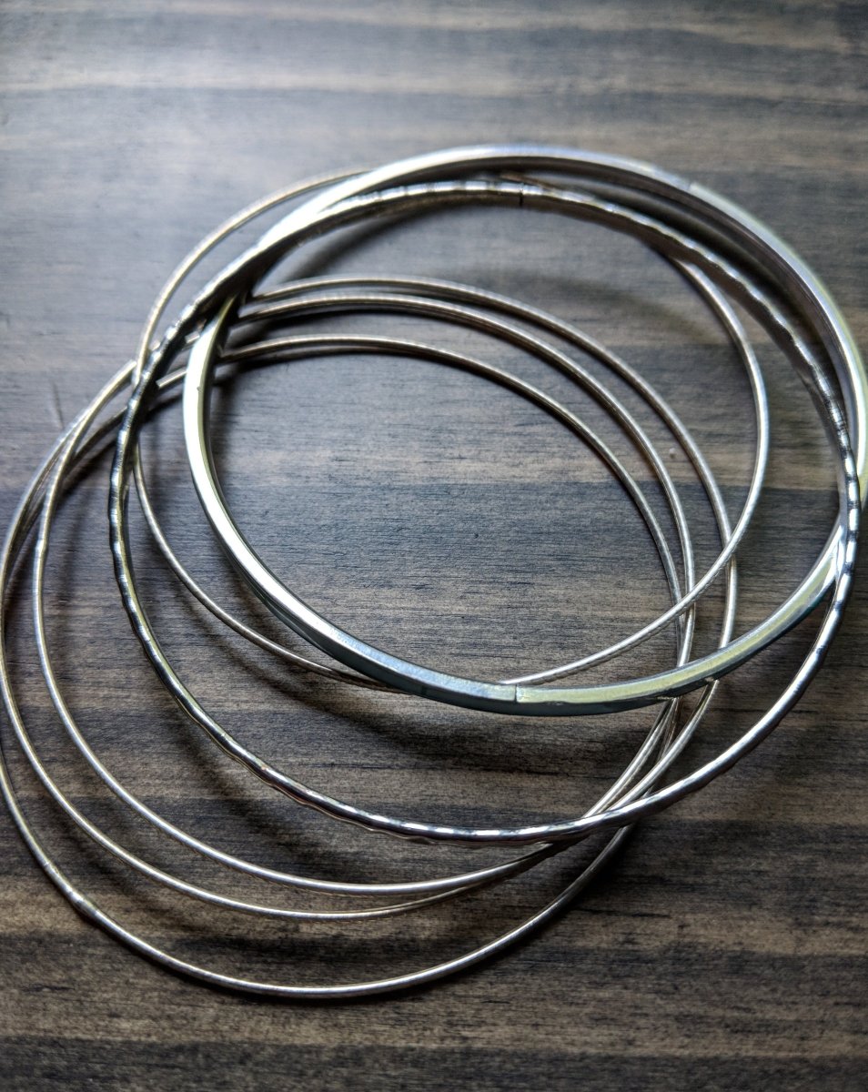 Classic 80s Bangle Bracelets - Silver Tone Blue Enamel Mixed Styles - Dirty30 Vintage
