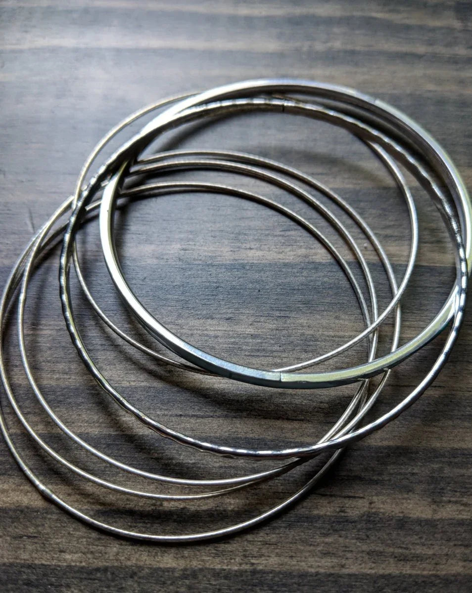 Classic 80s Bangle Bracelets - Silver Tone Blue Enamel Mixed Styles - Dirty30 Vintage