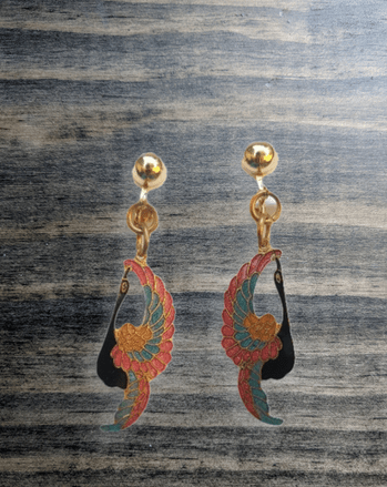 Peacock in Flight Earrings - clip back - Dirty30 Vintage