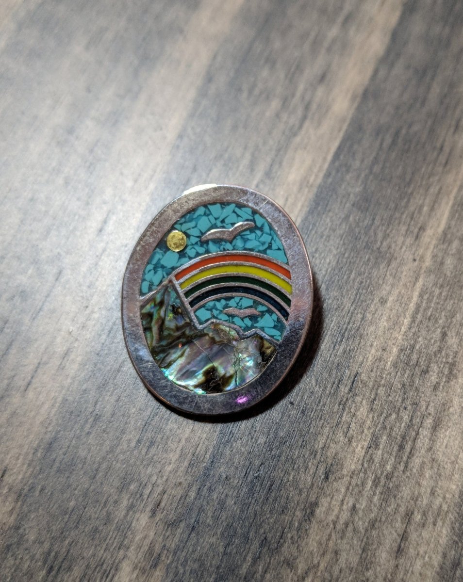 Rainbow Inlay Silver Southwest Necklace - Dirty30 Vintage