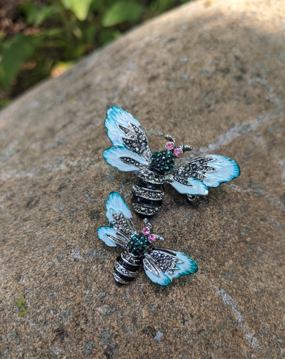 Rhinestone Bee Brooch Pair - Dirty30 Vintage