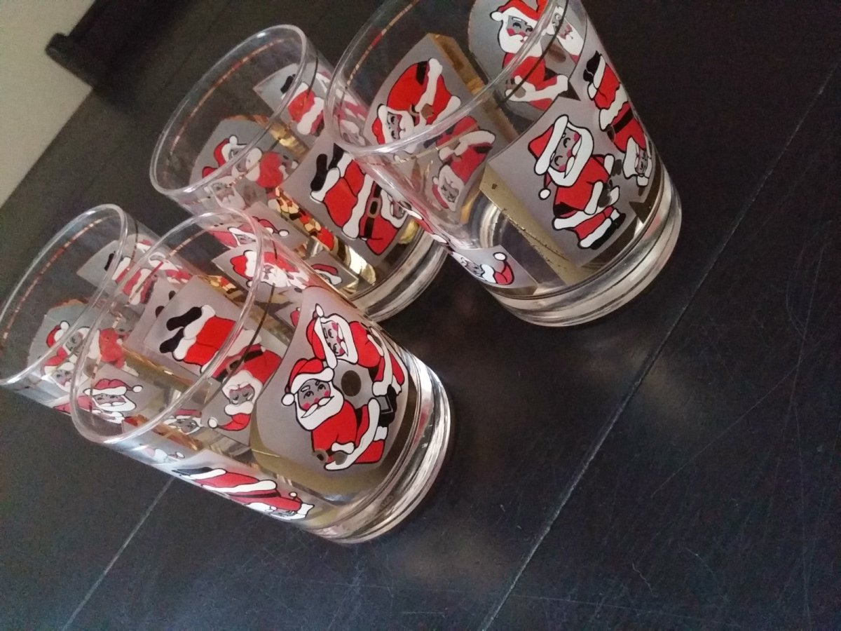 Set of 4 CULVER Santa JOY Gale Litvak Design Christmas Holiday Cocktail Old Fashion Glasses - Dirty30 Vintage