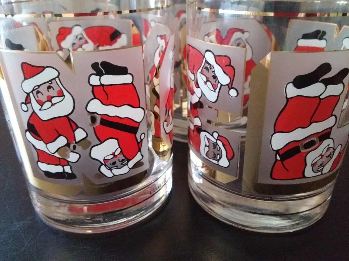 Set of 4 CULVER Santa JOY Gale Litvak Design Christmas Holiday Cocktail Old Fashion Glasses - Dirty30 Vintage