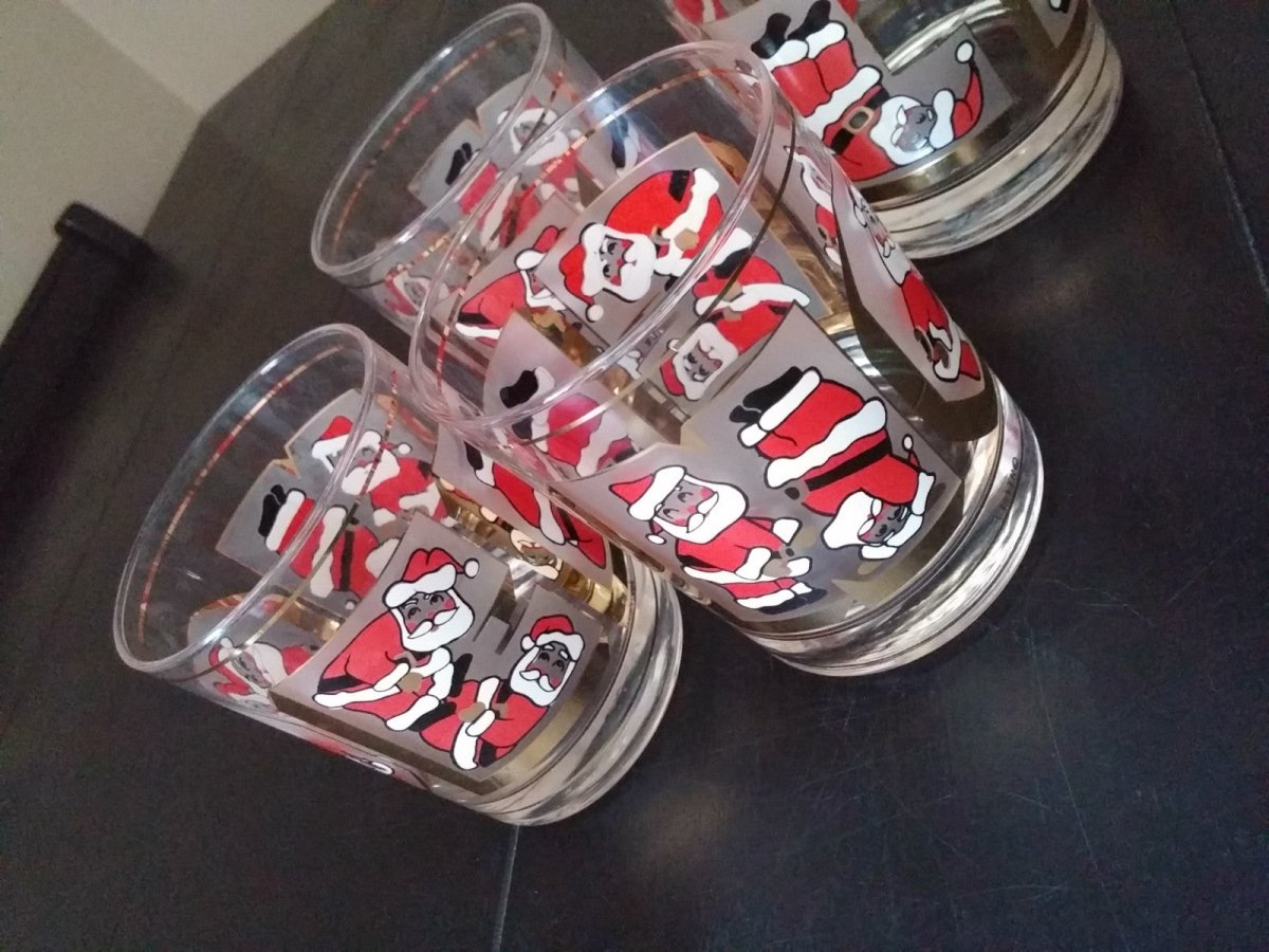 Set of 4 CULVER Santa JOY Gale Litvak Design Christmas Holiday Cocktail Old Fashion Glasses - Dirty30 Vintage