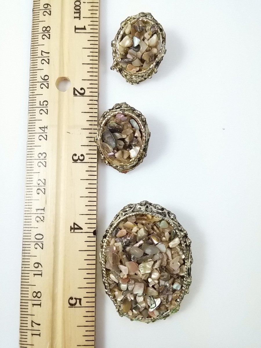 Vintage 50s 60s Chip Shell Demi Brooch and Clip Earrings - Dirty30 Vintage