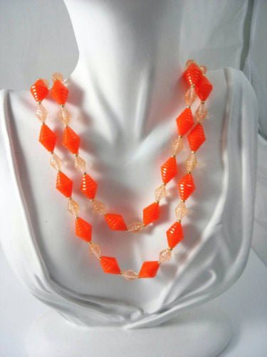 Vintage 50s 60s Hong Kong Demi Parure Double Strand Necklace & Earring Set - Dirty30 Vintage