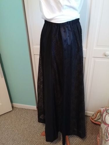 Vintage 70s Boho Festival Skirt Black with Lace Panels Lined Full Size M - Dirty30 Vintage
