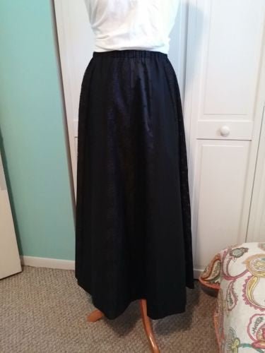 Vintage 70s Boho Festival Skirt Black with Lace Panels Lined Full Size M - Dirty30 Vintage