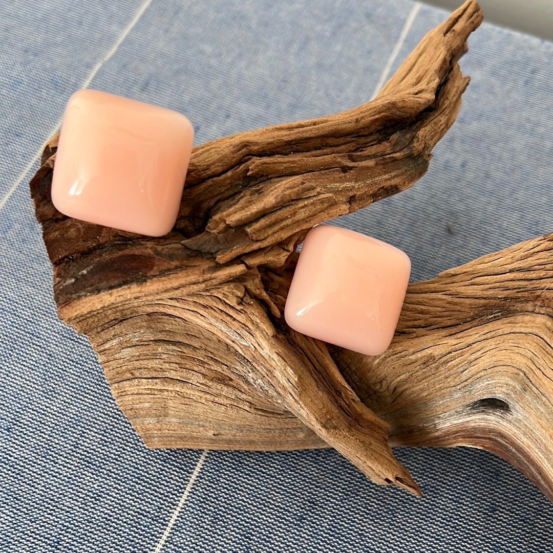 Vintage 80s Peach Earrings Bold Celluloid Post Back Square Statement Piece - Dirty30 Vintage